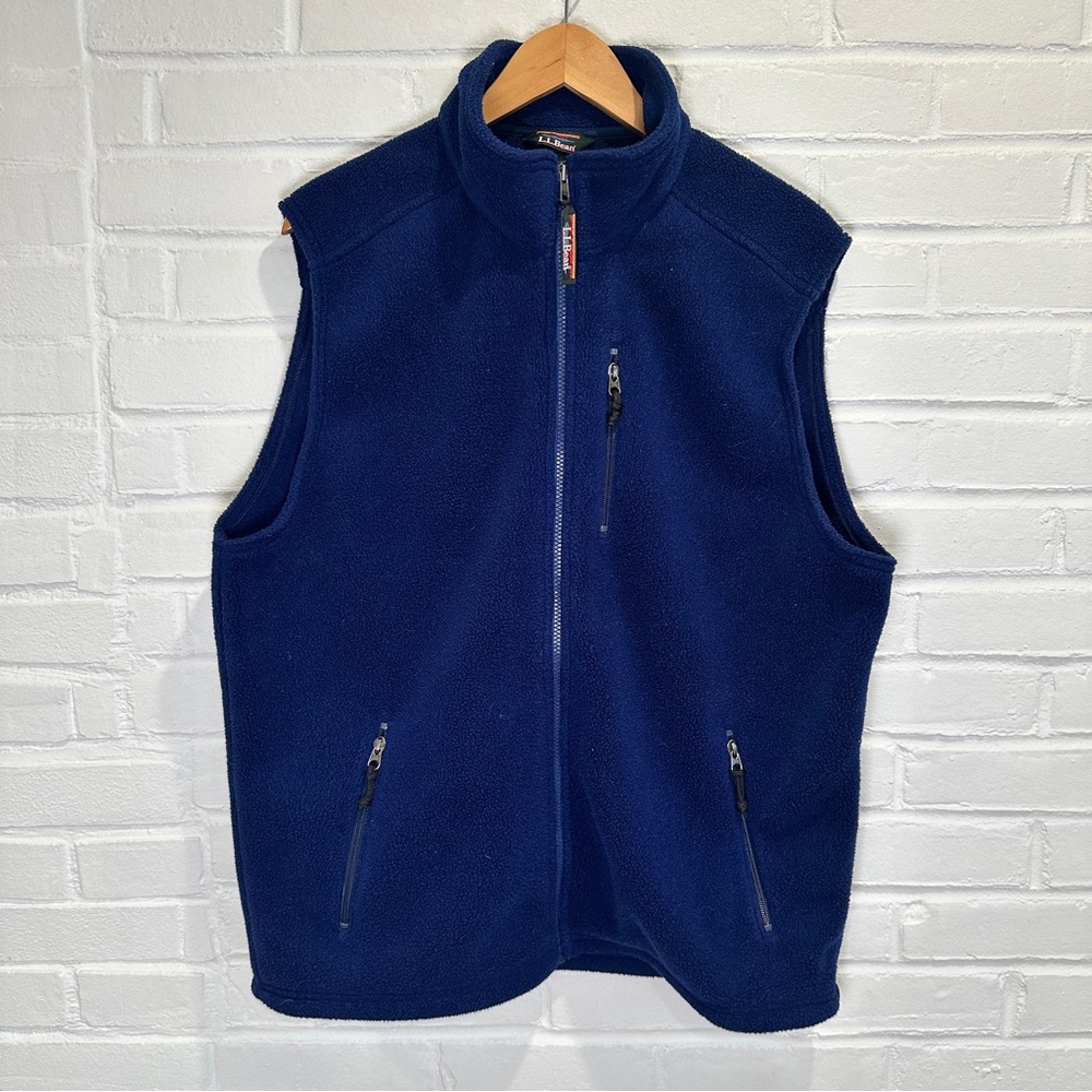 Vintage LL Bean Vest Mens Large Blue Polartec Fleece Full Zip Pocket Outdoors